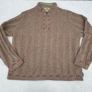 Woolrich Womens Large Petite Quarter Zip Sweater Embroidered Brown Marl